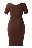 Short Sleeve Midi Dress With Built-In Shapewear