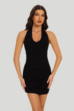 Neck Ruched Mini Dress With Built-in Shapewear