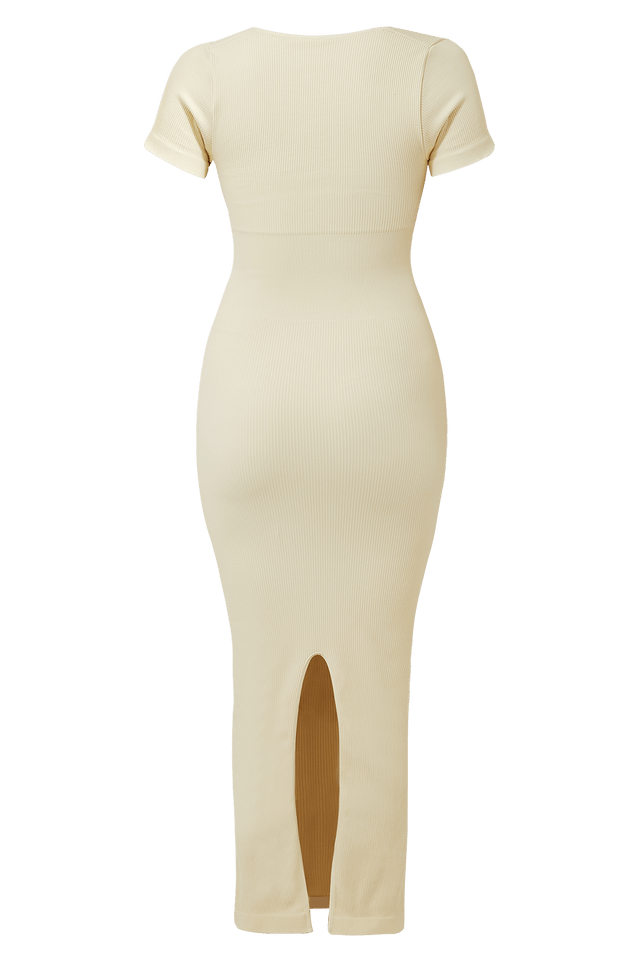 Thread Short Sleeves Slit Dress