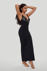 Lace Deep-V Maxi Dress With Built-in Shapewear