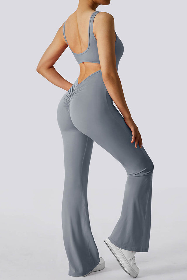 V-Back Butt Lift Flared Leg Jumpsuit