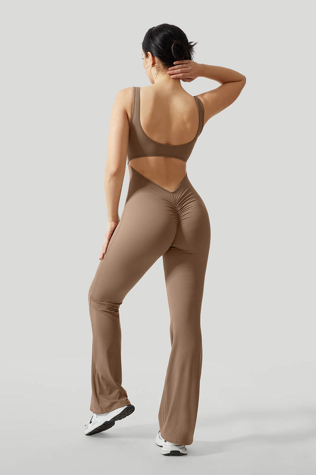 V-Back Butt Lift Flared Leg Jumpsuit