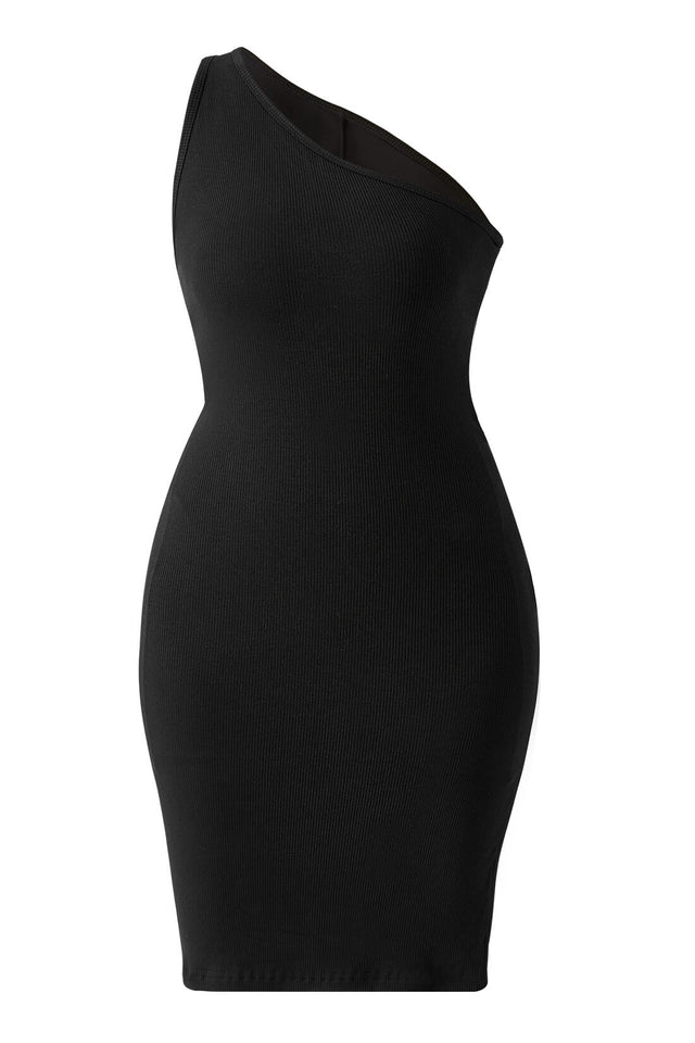 Threaded One Shoulder Mini Dress With Built-In Shapewear