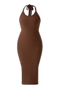 Backless Draped Neck Straps Dress With Built-in Shapewear