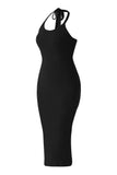 Backless Draped Neck Straps Dress With Built-in Shapewear