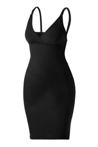 Deep V-Neck Midi Dress With Built-In Shapewear