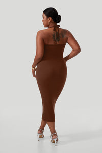 Backless Draped Neck Straps Dress With Built-in Shapewear