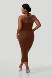 Backless Draped Neck Straps Dress With Built-in Shapewear