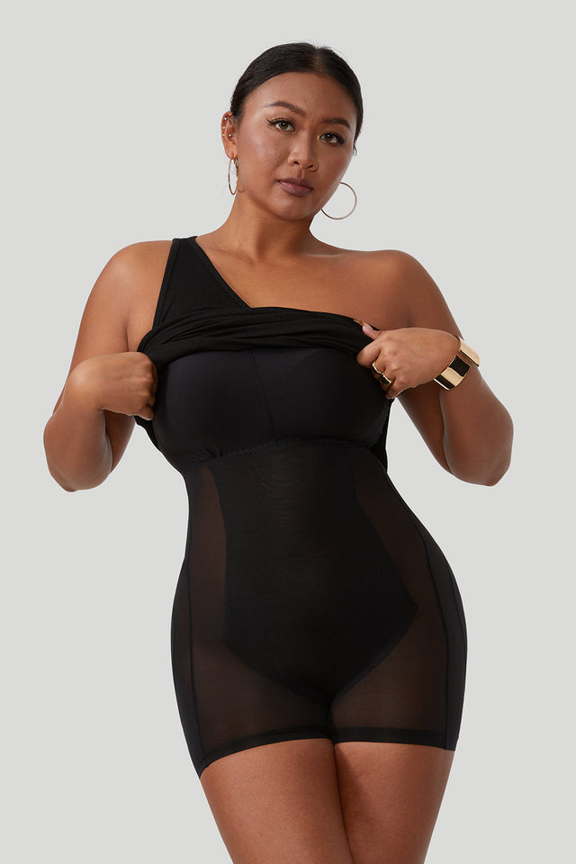 Threaded One Shoulder Mini Dress With Built-In Shapewear