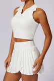 Polo Neck Top 2Pcs Tennis Skirt Set