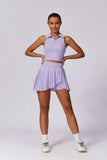 Polo Neck Top 2Pcs Tennis Skirt Set