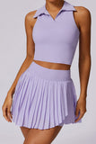 Polo Neck Top 2Pcs Tennis Skirt Set