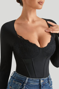 Lace Push Up Bodysuit With Built-in Shapewear