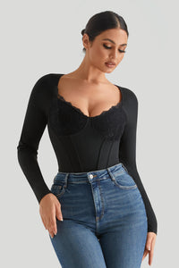 Lace Push Up Bodysuit With Built-in Shapewear