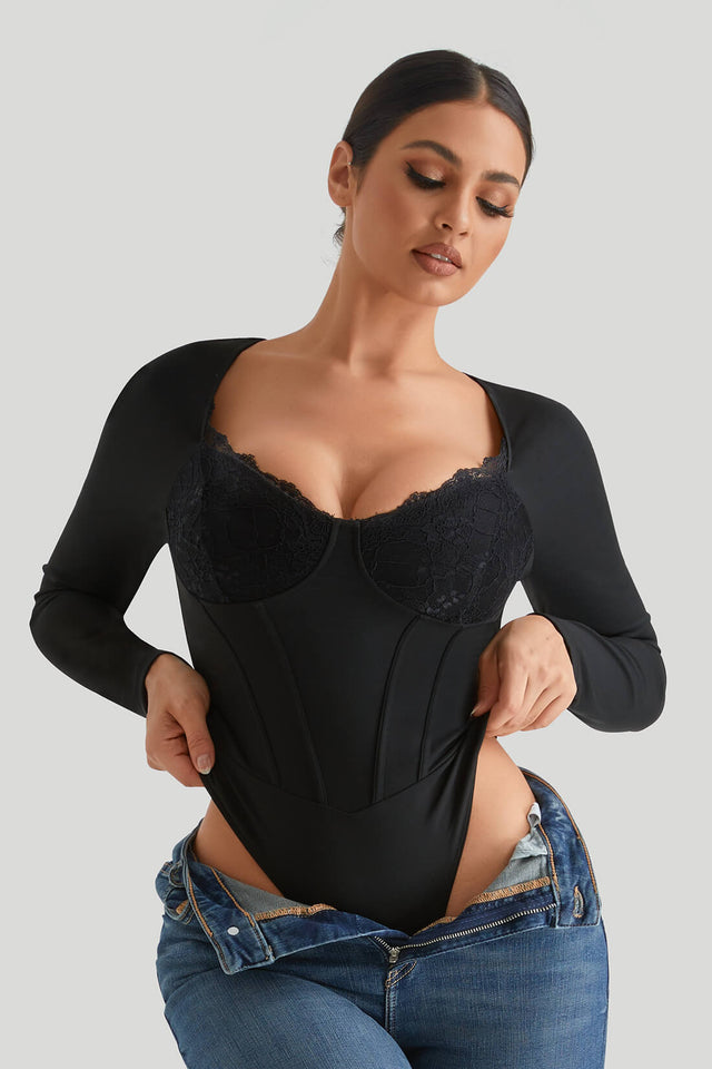 Lace Push Up Bodysuit With Built-in Shapewear