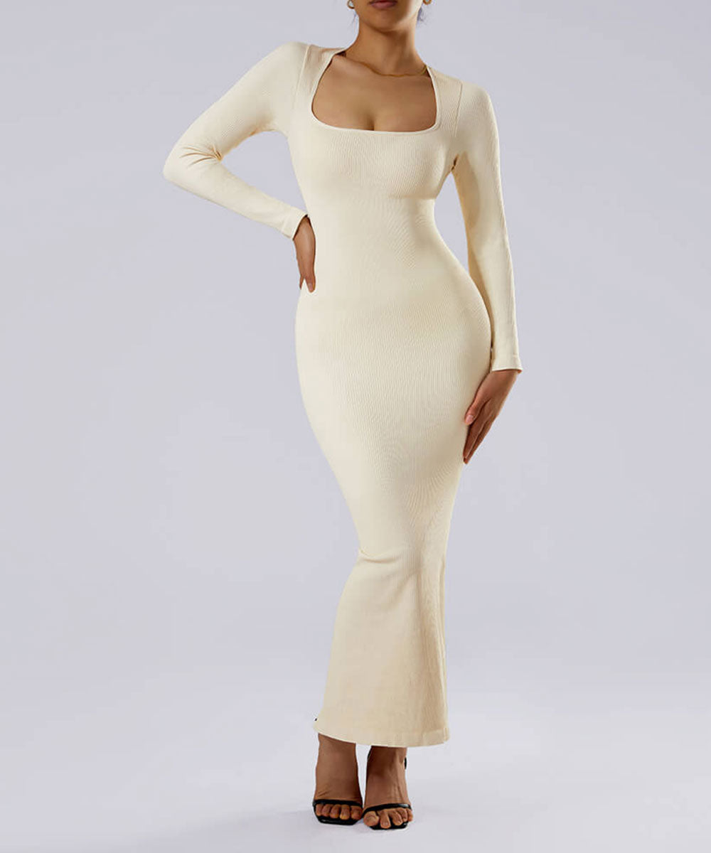 Long Sleeve Queen Anne Neckline Dress