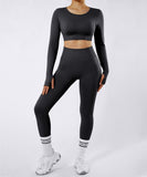 Long Sleeves Backless 2Pcs Legging Set With Side Pocket