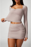 Long Sleeves Wrinkled Slim Mini Skirt Set