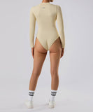 Ribbed Zipper Long Sleeves Bodysuit