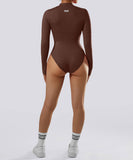 Ribbed Zipper Long Sleeves Bodysuit