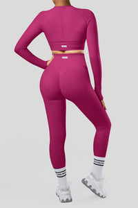 Solid Color Long sleeves 3Pcs Seamless Butt Lift Legging Set