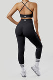 Solid Color Cross Straps 2Pcs Seamless Butt Lift Legging Set