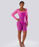 Solid Long Sleeve Dress With Built in Shapewear