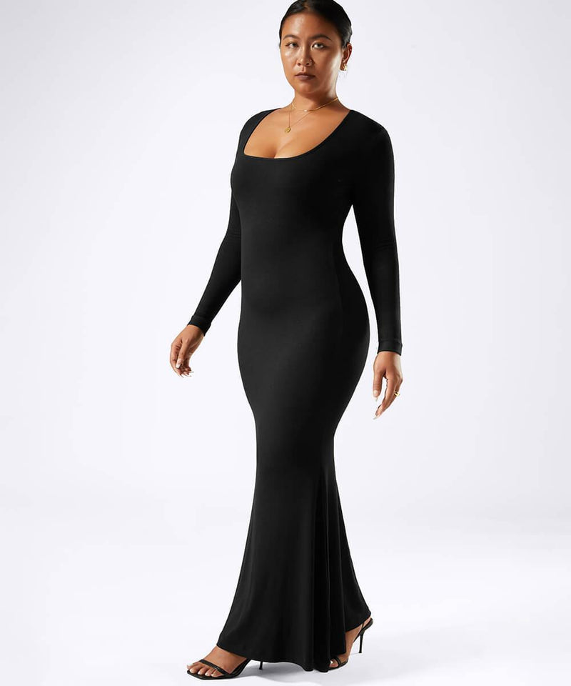 Solid Long Sleeve Maxi Dress