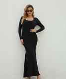 Solid Long Sleeve Maxi Dress