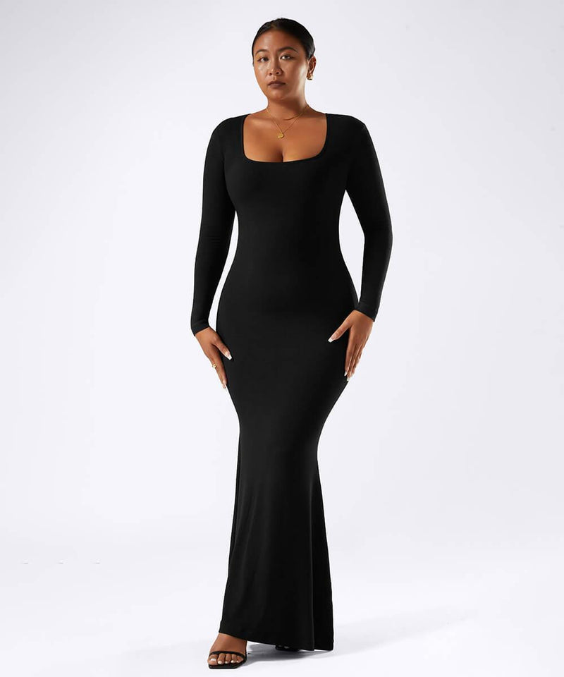 Solid Long Sleeve Maxi Dress