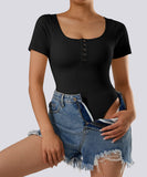 Thread Press Button Tummy Control Short Sleeves Bodysuit